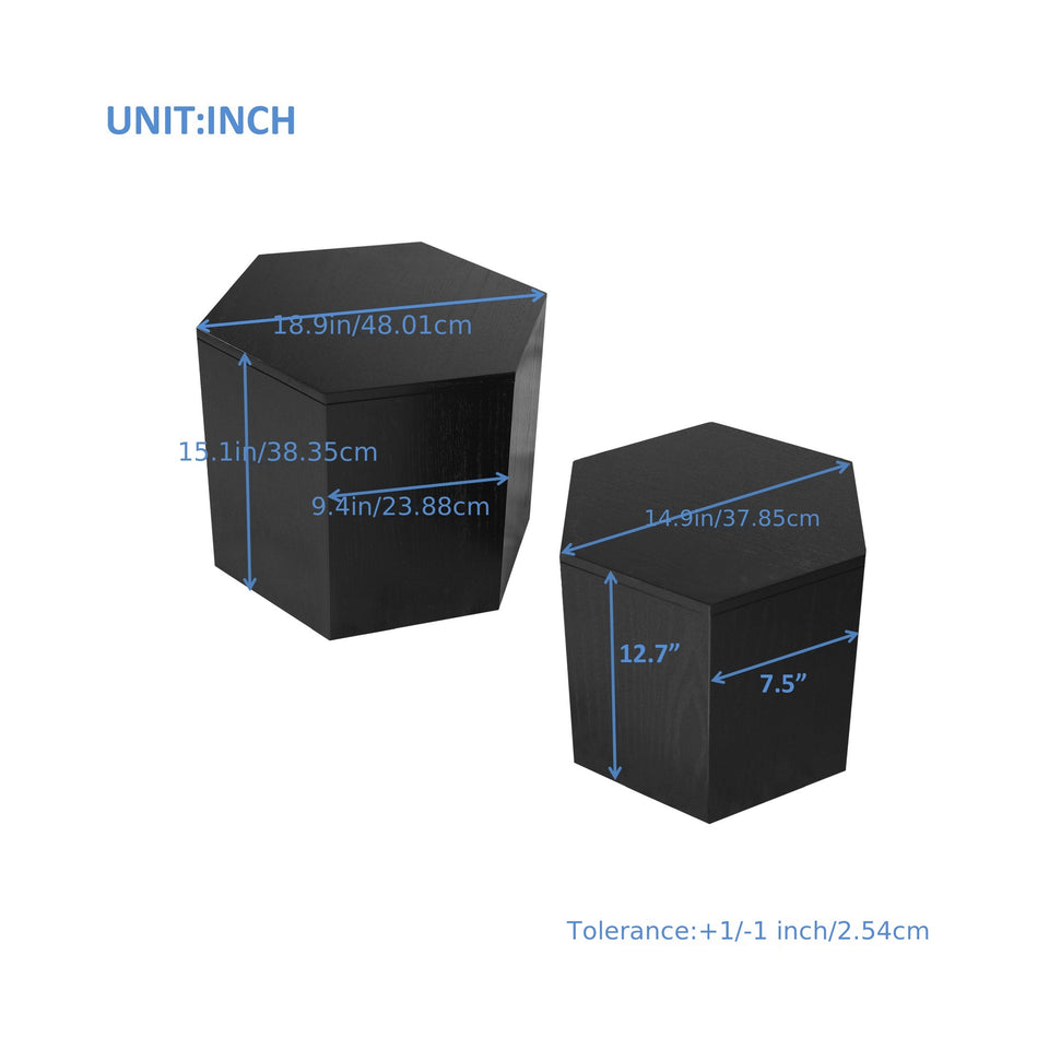 Modern Nesting Coffee Table Set, Round & Hexagonal Wooden Design, Perfect For Small Living Spaces, Two Circular Side Tables Or Stylish Hexagonal Side Tables