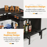 2-Tier L-Shaped Home Bar Unit with Stemware Racks & Footrest - Compact Coffee & Liquor Cabinet for Stylish Kitchen, Living Room or Pub Corner