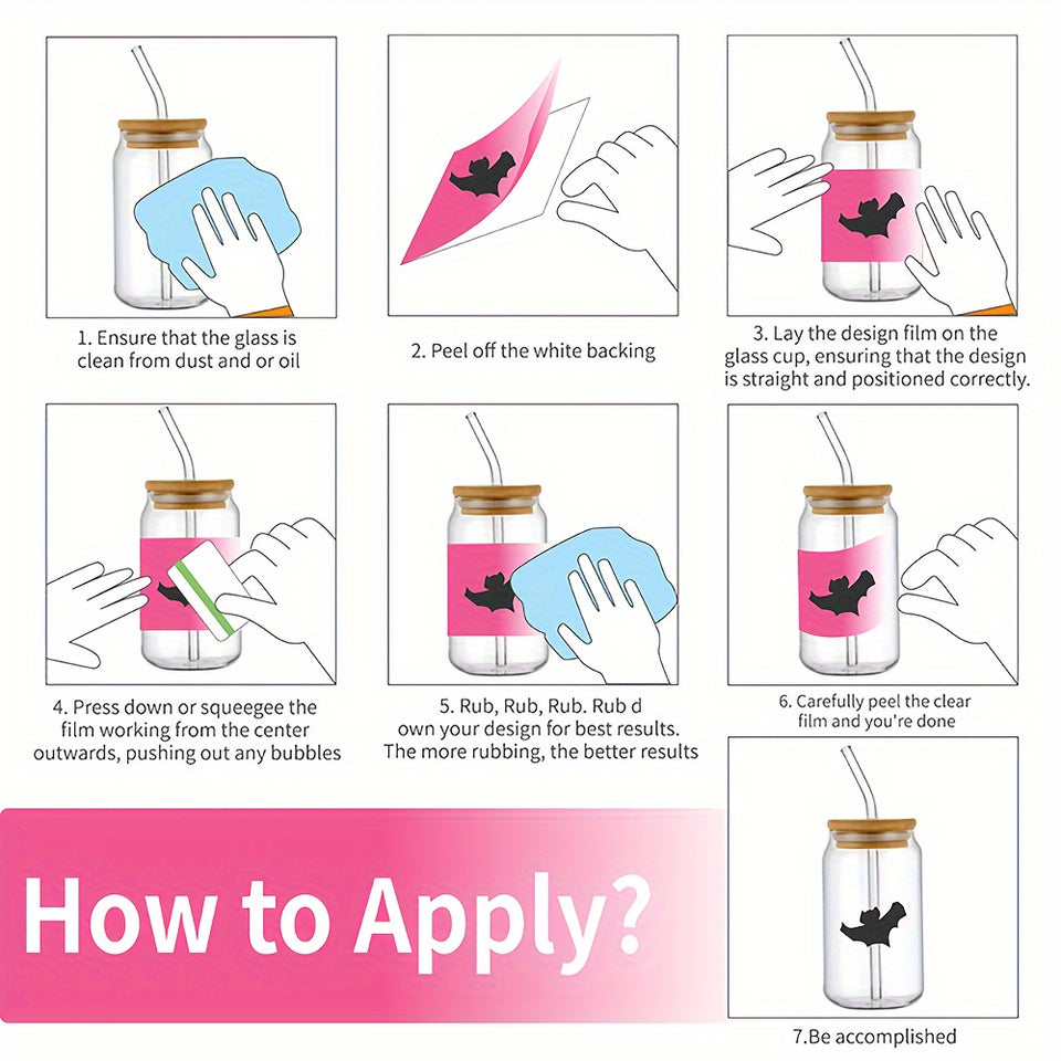 Halloween Witch & Bats PVC Decorative Stickers, 6PCS Waterproof UV DTF Transfer Decals for Glassware - Ideal for 16OZ Tumblers, Coffee Mugs, Bottles, DIY Art Craft Supplies