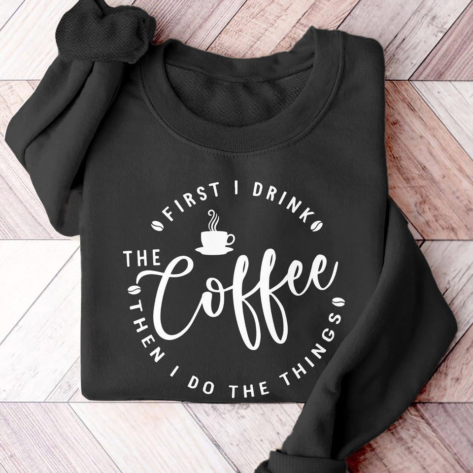 Women's Casual Crew Neck Sweatshirt with Coffee Graphic - Long Sleeve, Polyester Blend, Machine Washable - Perfect for Spring & Fall