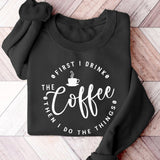 Women's Casual Crew Neck Sweatshirt with Coffee Graphic - Long Sleeve, Polyester Blend, Machine Washable - Perfect for Spring & Fall