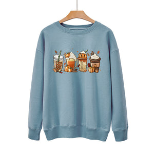 New Coffee Pumpkin Halloween Street Spring Autumn And Winter Round Neck Loose Casual Pullover