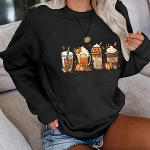 New Coffee Pumpkin Halloween Street Spring Autumn And Winter Round Neck Loose Casual Pullover