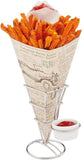 Cone Tek 15 Inch French Fry Cones 100 Recyclable Food Cones - Built-In Sauce Cup Grease-Resistant Lining White Paper Snack Cones for Appetizers and Charcuterie