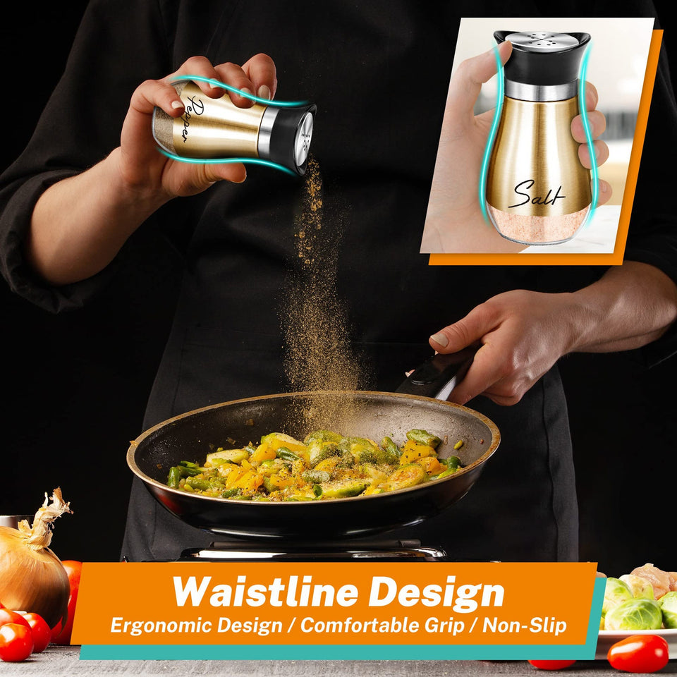 2Pcs Salt And Pepper Shakers Set With Holder,4 Oz Modern Farmhouse Kitchen Decor And Accessories For Restaurant, Wedding, Housewarming Gifts Refillable Design
