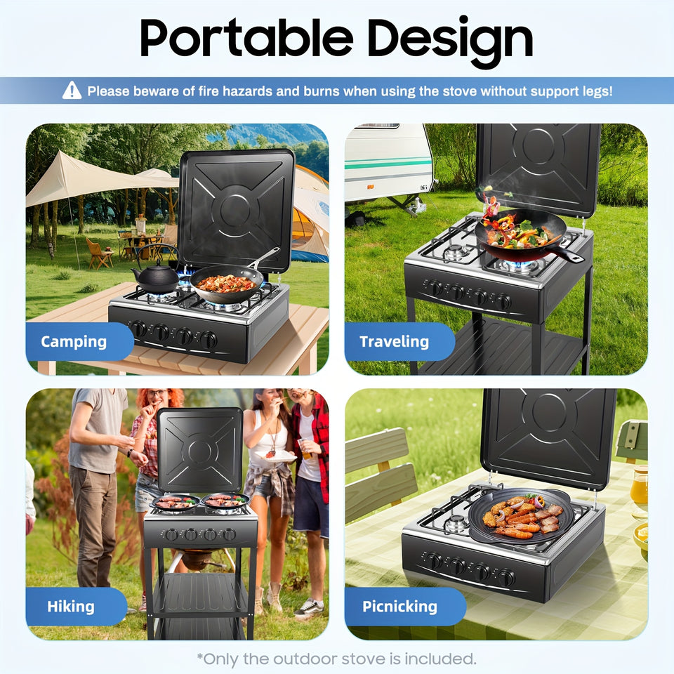 Compact 4-Burner Natural Gas Stove with Protective Cover – Restaurant-Quality Cooking for Home, Camping, and Outdoor Adventures – Non-Slip Feet, Heat Dissipation Holes, Easy Assembly, GDRASUYA10
