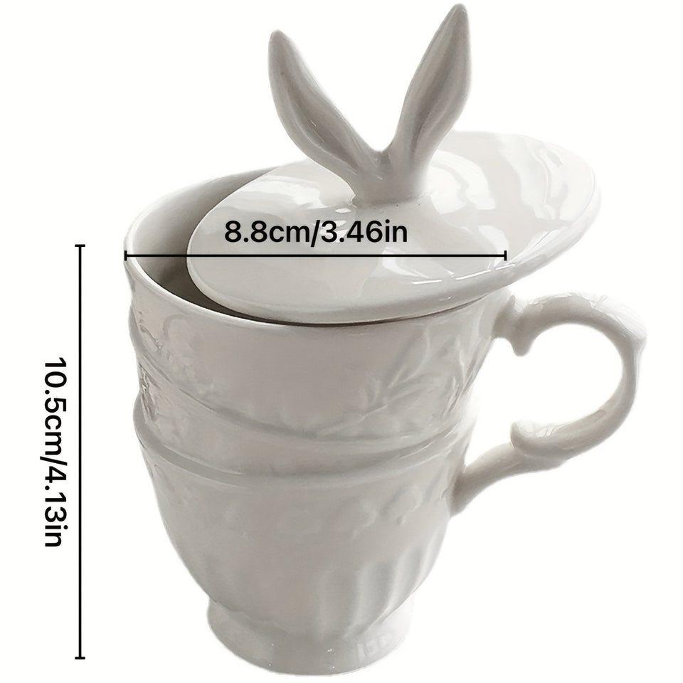 Charming Alice Rabbit Ears Ceramic Mug - 11.83oz, Insulated Coffee & Milk Cup with Lid and Handle, Microwave Safe, Perfect for Afternoon Tea, Home Kitchen Accessory
