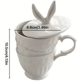 Charming Alice Rabbit Ears Ceramic Mug - 11.83oz, Insulated Coffee & Milk Cup with Lid and Handle, Microwave Safe, Perfect for Afternoon Tea, Home Kitchen Accessory
