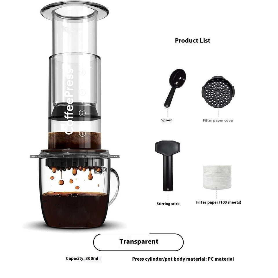 Transparent Outdoor Portable Hand Pressure Pot Coffee Machine