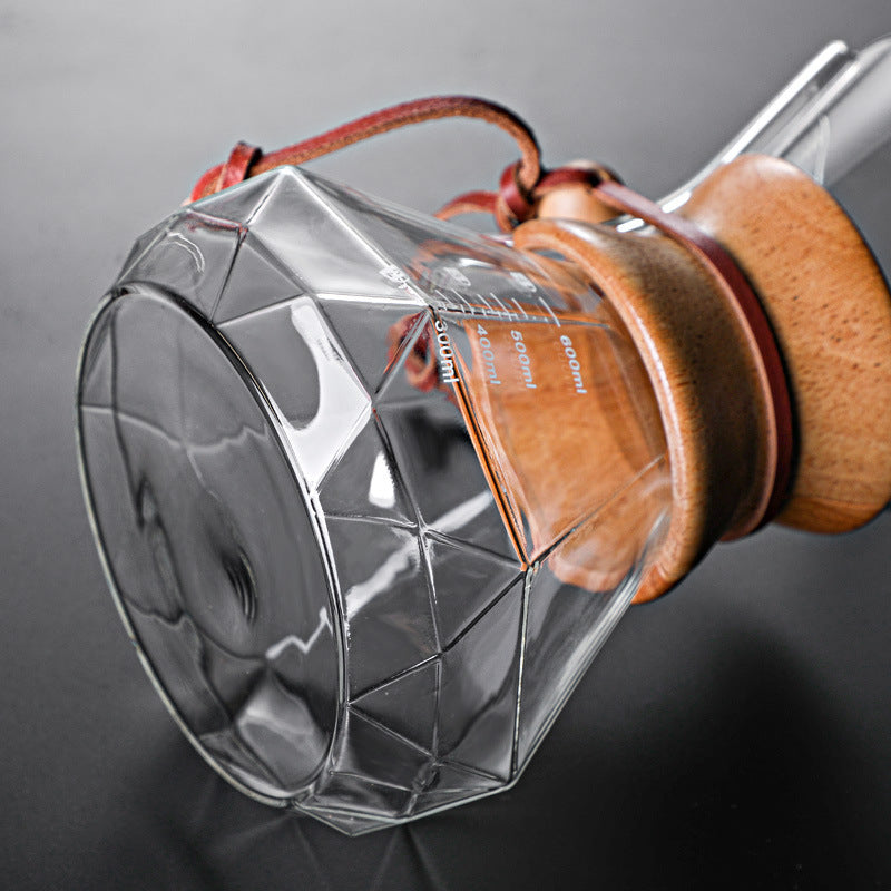 Hand-made Coffee Pot Diamond-shaped Glass Drip Pot Filter Cup With Wood Chip Scale