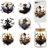 Halloween Witch & Bats PVC Decorative Stickers, 6PCS Waterproof UV DTF Transfer Decals for Glassware - Ideal for 16OZ Tumblers, Coffee Mugs, Bottles, DIY Art Craft Supplies