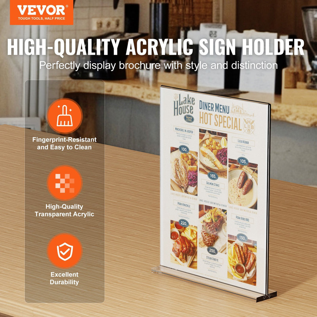 VEVOR Acrylic Sign Holder, 6 Pack 8.5 X 11-inch Brochure Display Holders, T-Shape Double Sided Display Sign Stand, Clear Acrylic Table Menu Photo Paper Holder For Restaurant Office Wedding Bar