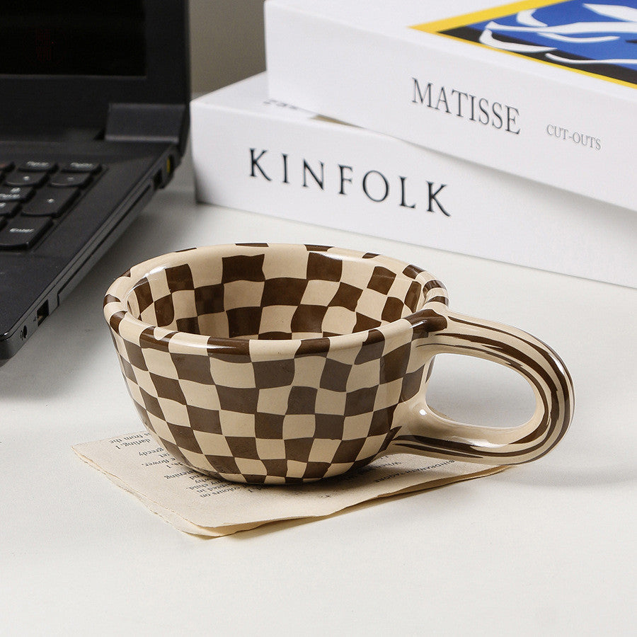 Korean Irregular Checkerboard Coffee Cup