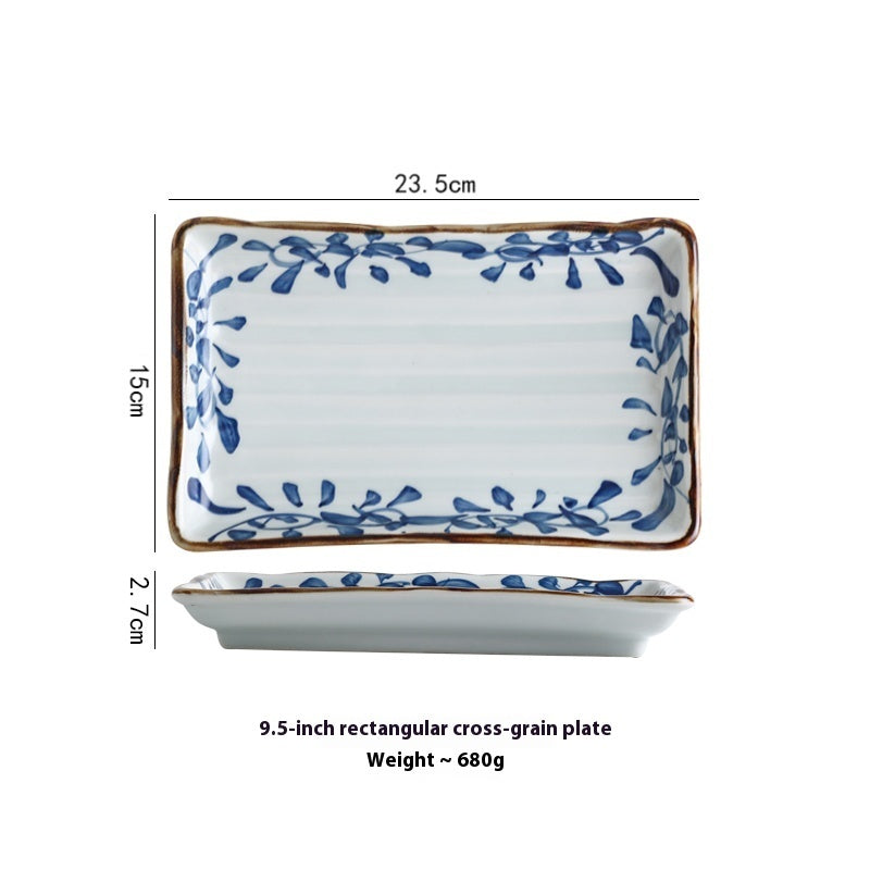Ceramic Horizontal Pattern Sushi Kebabs Long Plate Restaurant Commercial Side Dish Tableware