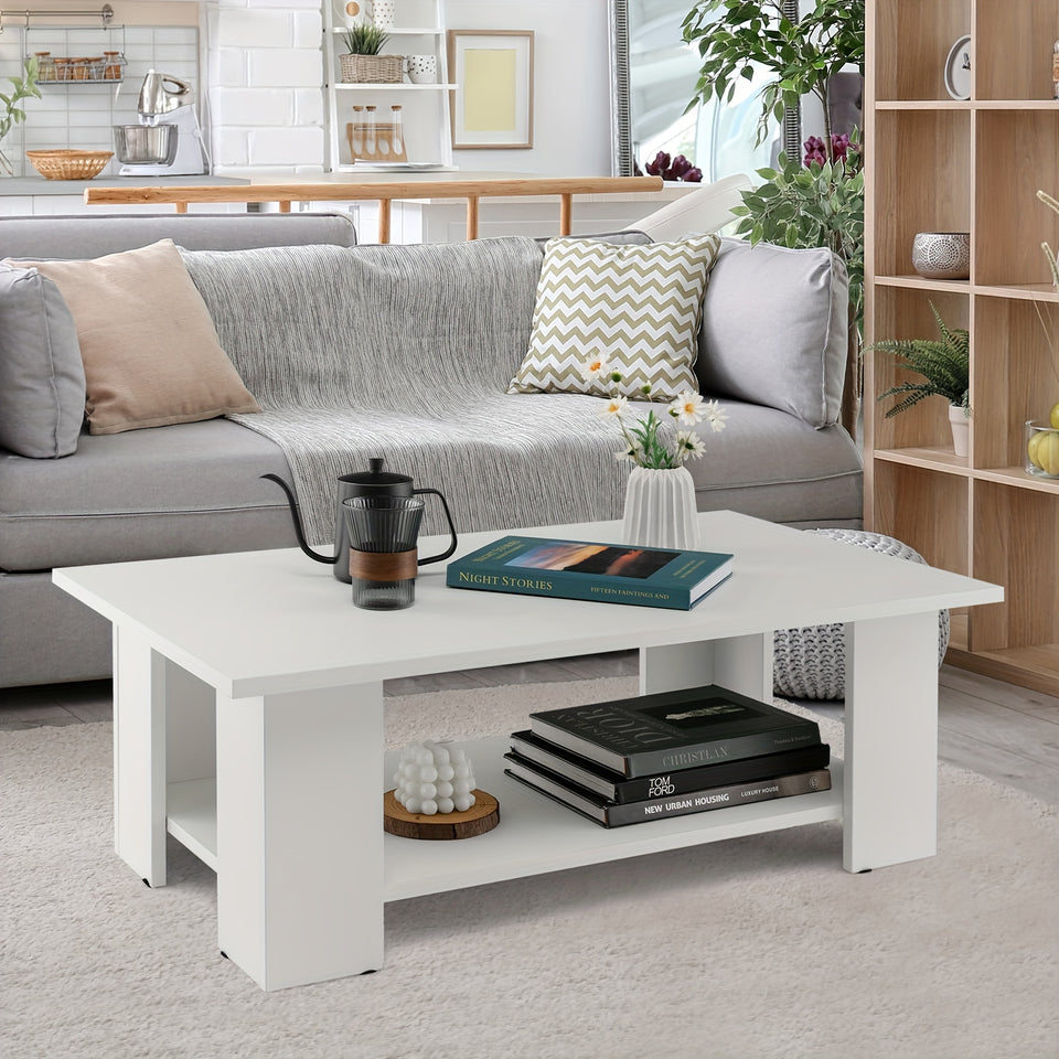 1pc 2-Tier Wooden Coffee Table With Storage Shelf, Cocktail Table For Living Room, Sturdy And Durable Home Furniture