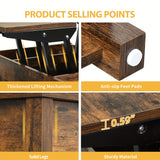 Sablyme Rustic Farmhouse Lift Top Coffee Table, 3-in-1 Multi-Function Center Table with Storage, Brown Hardwood - Ideal for Living Room, Adjustable Height for Comfortable Use