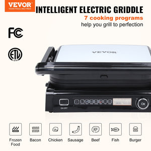 VEVOR 7 IN 1 Commercial Electric Griddle,  1800W Indoor Countertop Grill, Stainless Steel Restaurant Teppanyaki Grill With Non Stick Iron Cooking Plate,  Adjustable Temp Control 110V