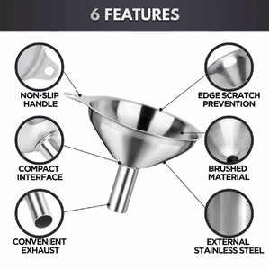 3 Stainless Steel Kitchen Funnel Set with 2 Brushes – Food Grade No-Spill Design