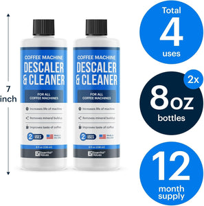 Universal Descaling Solution for Keurig Breville Nespresso & Delonghi (4 Uses) | Coffee Machine Descaler Cleaner | Liquid to Descale Automatic Coffee Makers & Espresso Machines