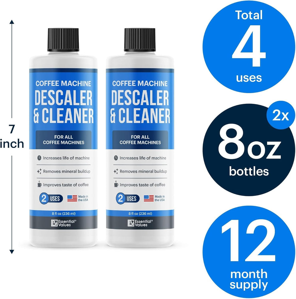 Universal Descaling Solution for Keurig Breville Nespresso & Delonghi (4 Uses) | Coffee Machine Descaler Cleaner | Liquid to Descale Automatic Coffee Makers & Espresso Machines