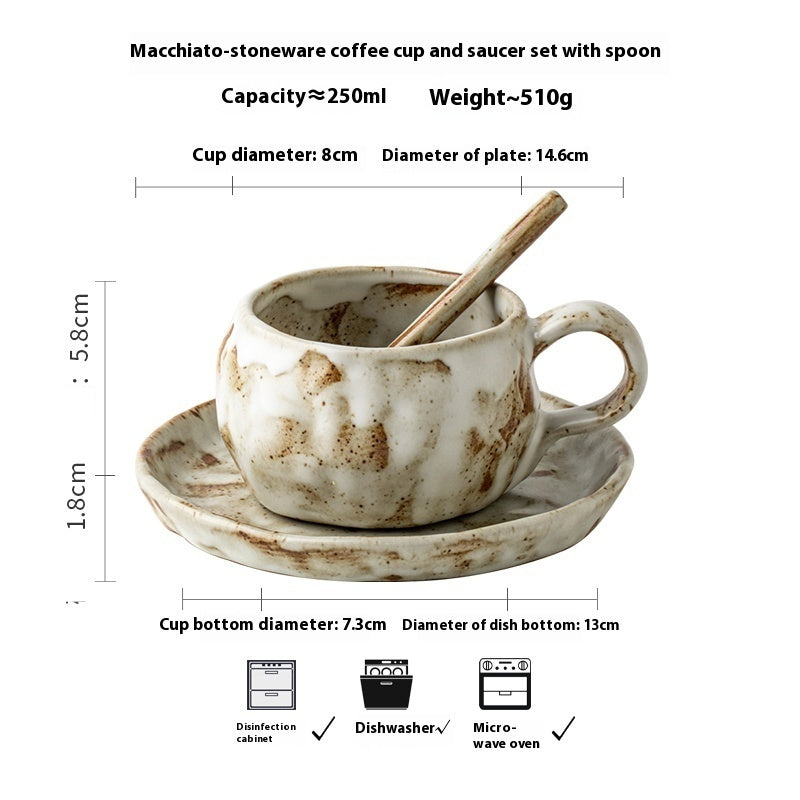 Handmade Stoneware Coffee Coffee Cup, Dish And Spoon Suit Household