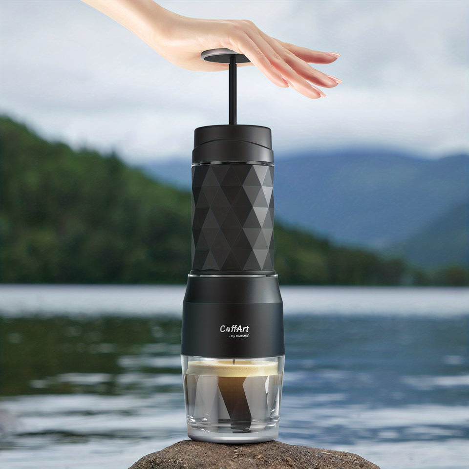 Biolomix Portable Coffee Machine - Hand-Press Espresso Maker with 3-in-1 Functionality, Compact Travel & Picnic Coffee Maker, Durable Plastic, No Electricity Needed, Portable Coffee Maker, Picnic Coffee Equipment, Modern Coff