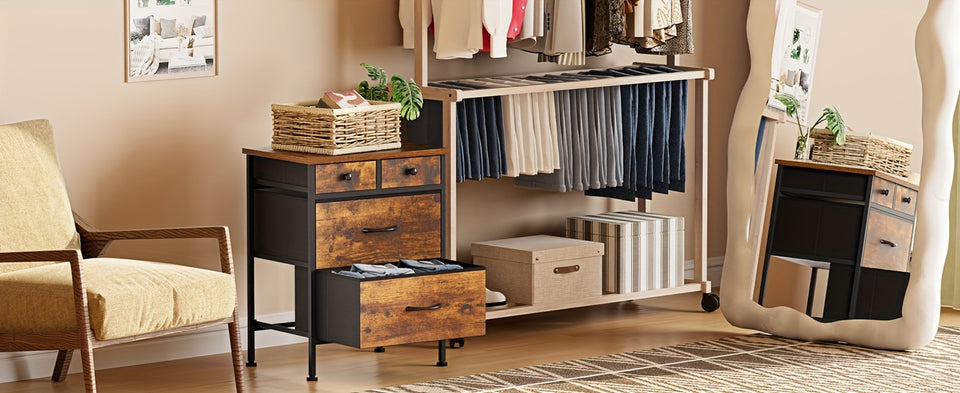 Bedside Table with 4 Drawers Small Storage Cabinet Suitable for Bedroom, Living Room, Coffee Table Side Table Retro Brown Bedside Table