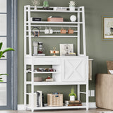 Bread Rack, Coffee Bar Cabinet With Wine Rack, Storage Drawers And 8 Hooks, Kitchen Bread Rack With Storage, White