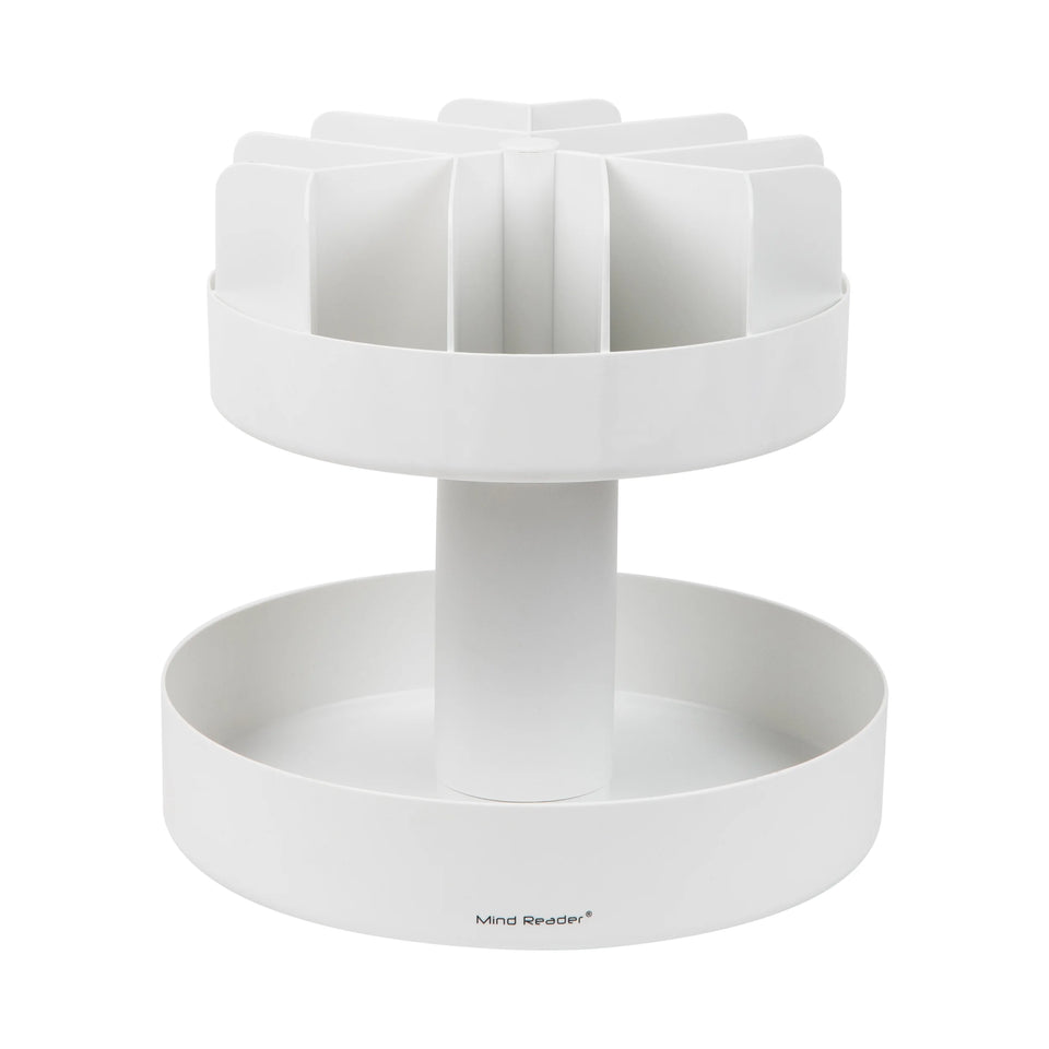2 Tier Lazy Susan Granola Bar and Snack Organizer, Home, Office, Plastic, White