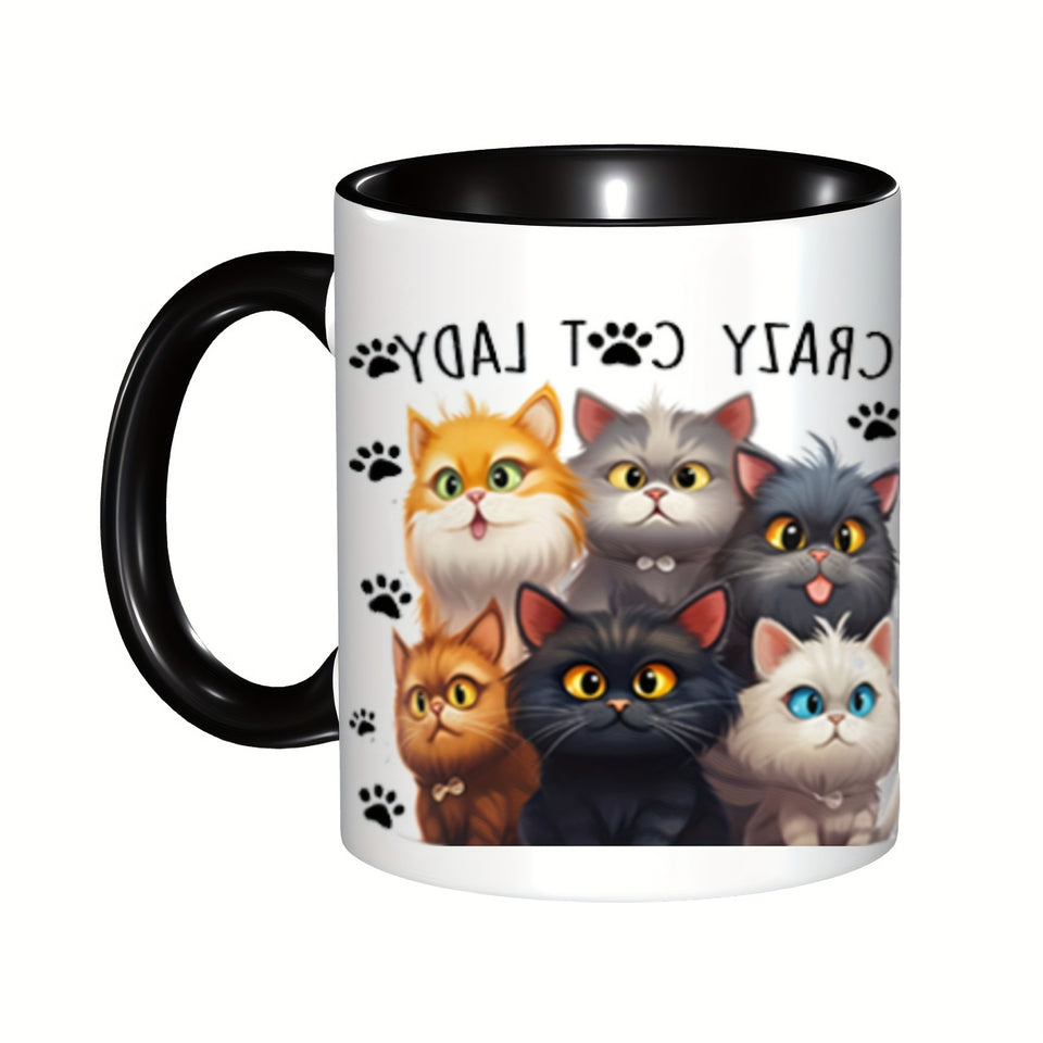 Crazy Cat Lady Ceramic Coffee Mug - Hand Wash Only, BPA-Free, Insulated, Reusable, Round Shape - Animal Themed Graphic Print Mug for Multipurpose Use - Perfect Gift for Cat Lovers on Christmas, Thanksgiving, Valentine's Day,