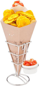 Cone Tek 15 Inch French Fry Cones 100 Recyclable Food Cones - Built-In Sauce Cup Grease-Resistant Lining White Paper Snack Cones for Appetizers and Charcuterie