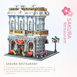 JIE-STAR 3725pcs Sakura Restaurant Street Scene Building Blocks Set - Creative Home Decor, Romantic Architectural Model Kit for Display