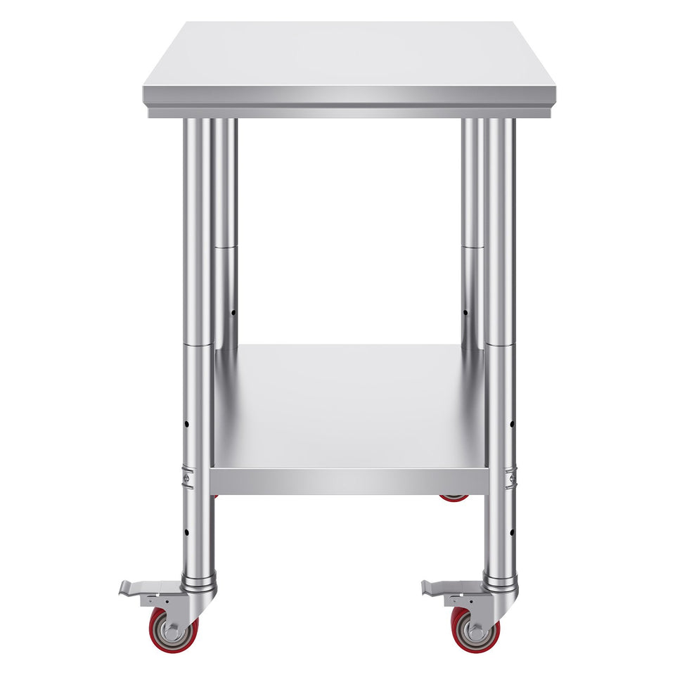VEVOR Stainless Steel Work Table With Wheels 24 X 30 Prep Table With Casters Heavy Duty Work Table For Commercial Kitchen Restaurant Business  24 X 30 X 33.8 Inch