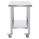 VEVOR Stainless Steel Work Table With Wheels 24 X 30 Prep Table With Casters Heavy Duty Work Table For Commercial Kitchen Restaurant Business  24 X 30 X 33.8 Inch