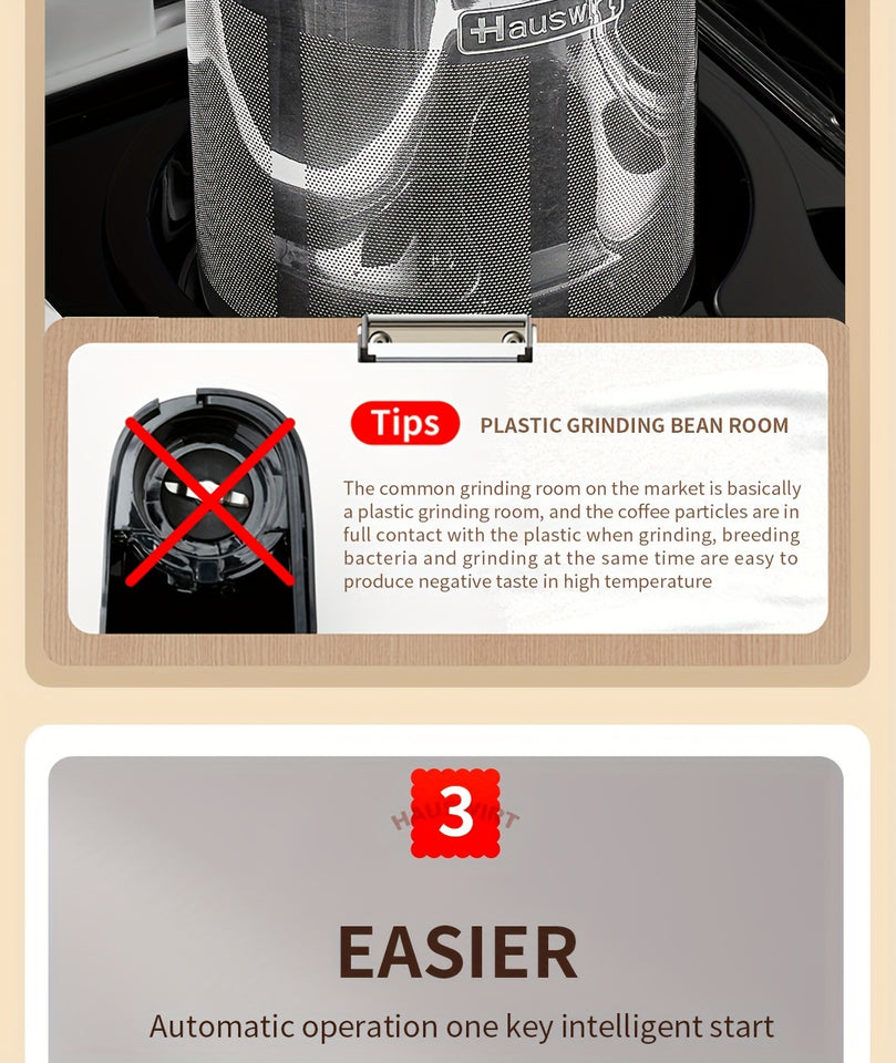 LCD Display, Automatic Drip Coffee Machine With Grind, HAUSWIRT Coffee Maker With Grinder, Grind And Brew Coffee Maker, Compatible For Bean Ground Coffee And Tea