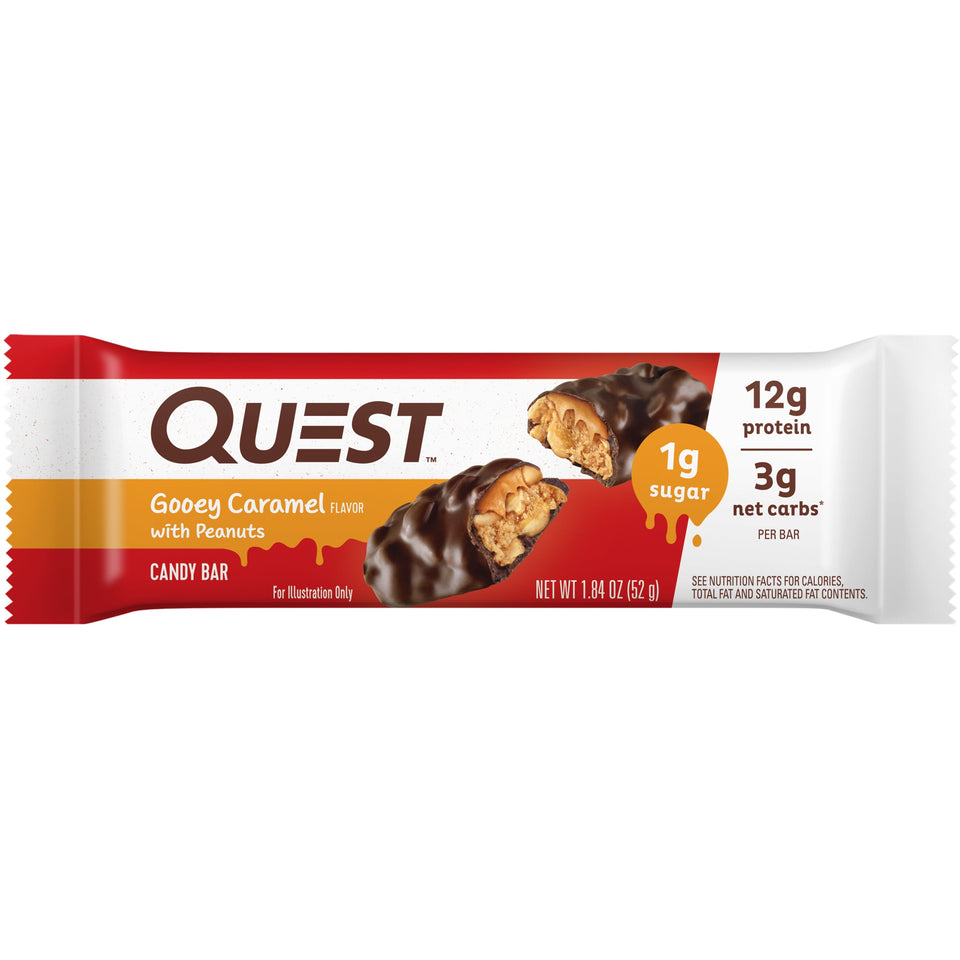 Quest Protein Candy Bar Snacks, Gooey Caramel and Peanuts Flavor, 12 Count