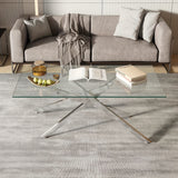 GSSDEE Rectangular Clear Tempered Glass Coffee Table, Stylish Design with Silver Chrome Plated Metal Legs, Coffee Table for Living Room
