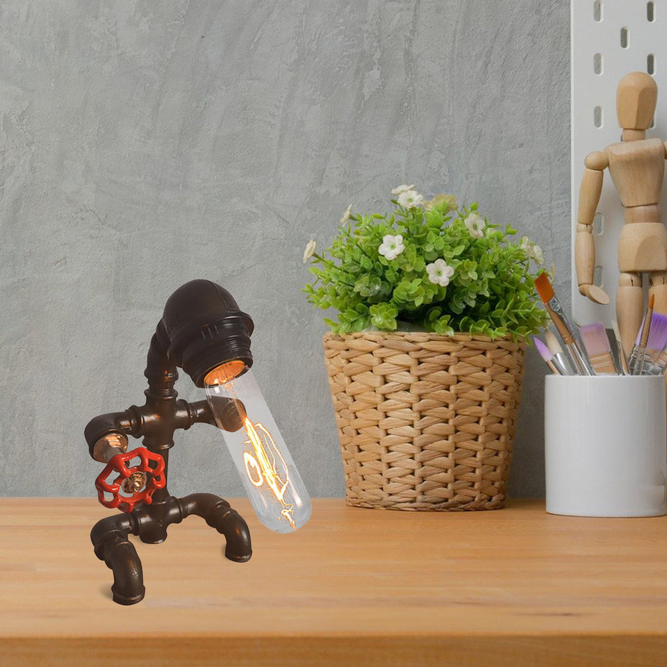 Creative Water Pipe Robot Iron Pipe Industrial Retro Cafe Music Restaurant Table Lamp