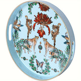 1pc Small Sculpture Decoration, Jungle Leopard Round Decorative Tray, Marbling Plastic Tray With Handles, Modern Vanity Tray And Serving Tray For Ottoman, Coffee Table, Kitchen And Bathroom, 13", Home Decor