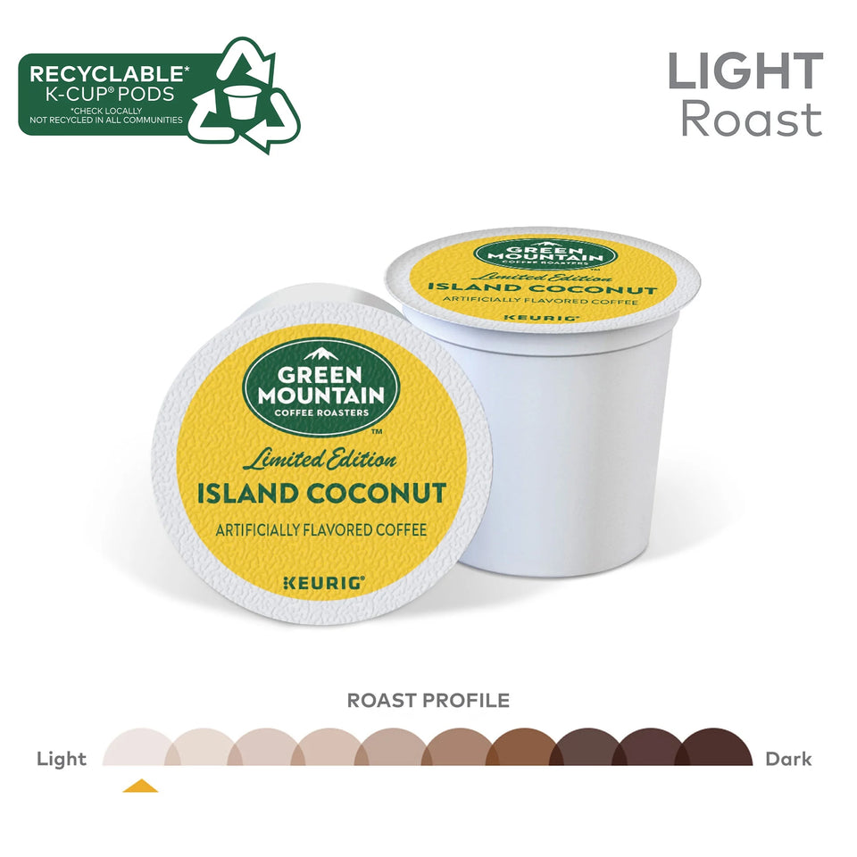 Green Mountain Coffee Island Coconut, K-Cup Pods, Light Roast, 24 Count for Keurig Brewers