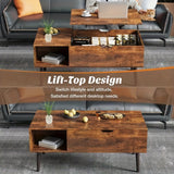 Wood Lift Top Coffee Table with Adjustable Storage Shelf and Hidden Compartment, Small Lift Tabletop Dining Table for Home Living Room, Office