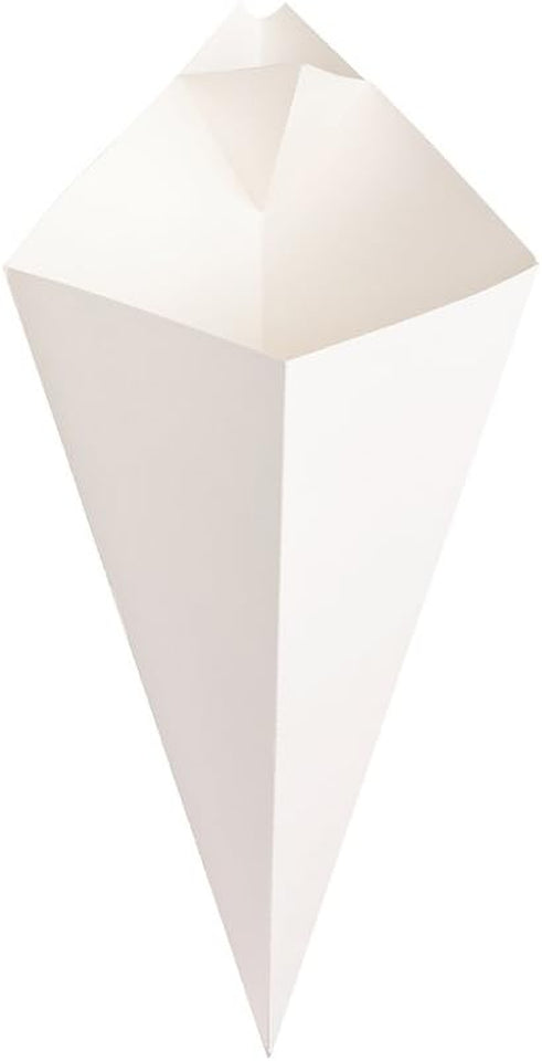 Cone Tek 15 Inch French Fry Cones 100 Recyclable Food Cones - Built-In Sauce Cup Grease-Resistant Lining White Paper Snack Cones for Appetizers and Charcuterie