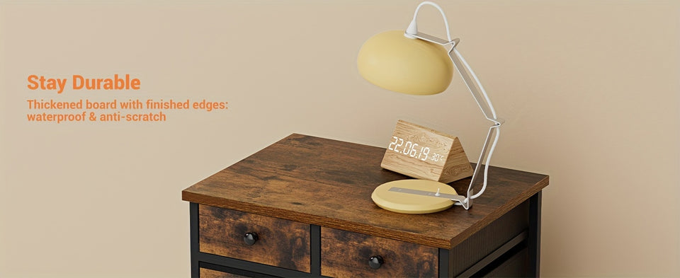 Bedside Table with 4 Drawers Small Storage Cabinet Suitable for Bedroom, Living Room, Coffee Table Side Table Retro Brown Bedside Table