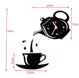 New 3D Acrylic Coffee Cup Creative DIY Acrylic Mirror Wall Clock Wall Sticker Clock Home Decoration