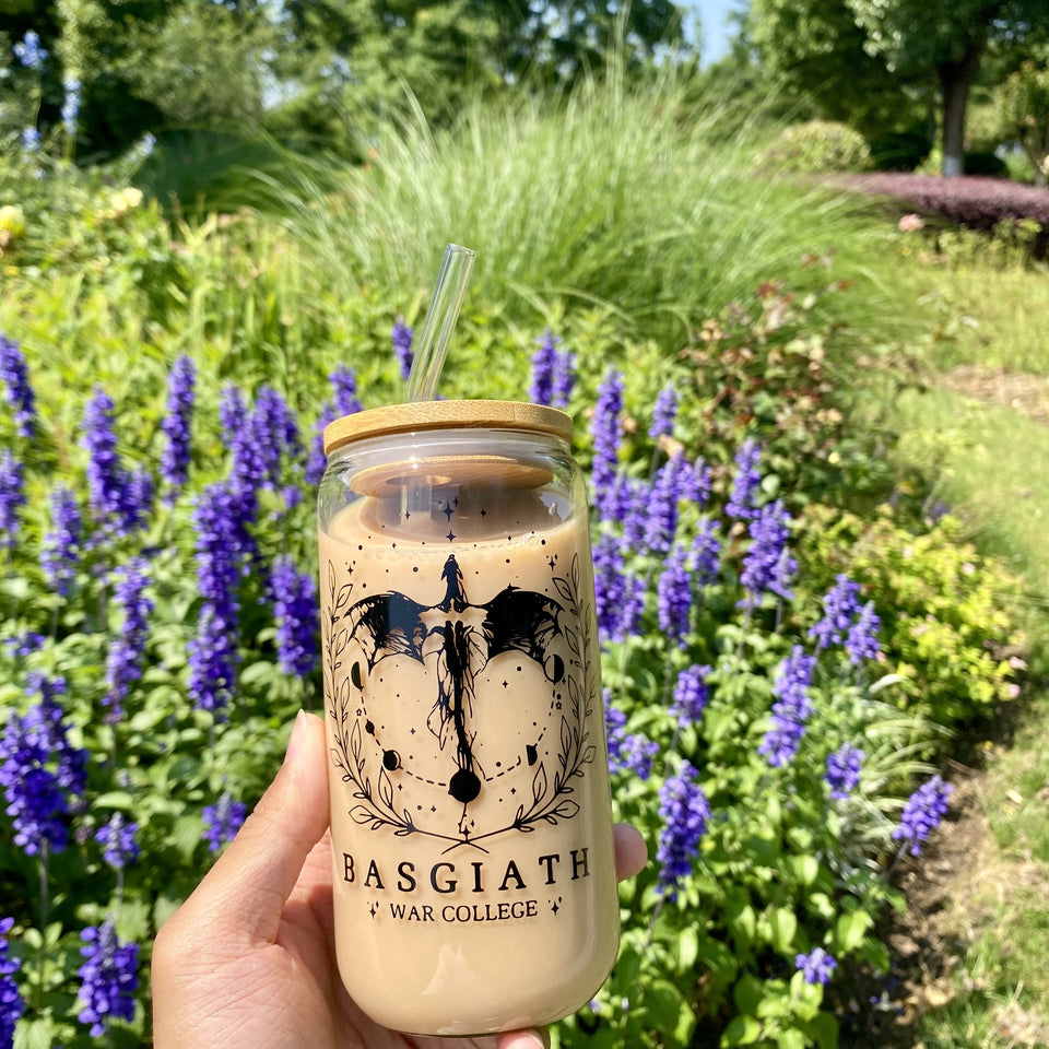 Dragon Print 16oz Glass Cup - Reusable, High-Quality Coffee & Juice Mug with Lid and Straw - Perfect for Cold Drinks, Ideal Gift