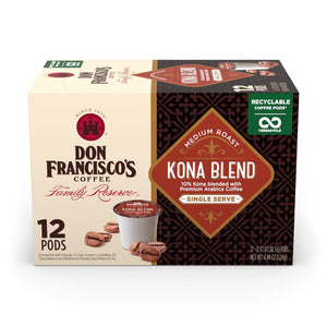 Kona Blend Coffee - 100 K-Cup Compatible Single-Serve Pods - 10% Hawaiian - Recyclable through Terracycle - Compatible with Keurig Brewers