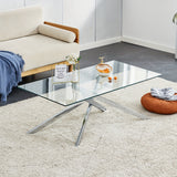 GSSDEE Rectangular Clear Tempered Glass Coffee Table, Stylish Design with Silver Chrome Plated Metal Legs, Coffee Table for Living Room