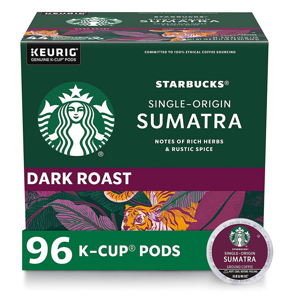 Starbucks K-Cup Coffee Pods—Dark Roast Coffee—Sumatra for Keurig Brewers—100% Ar