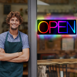 Commercial Open Sign Super Bright LED Neon Light Open Sign Illuminated Open Sign Electric Light Open Commercial Sign Store Window Glass Door Retail Store Bar Salon Restaurant (Multi Color, 16 Inches)