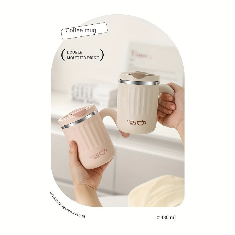 480ml Double-Wall Insulated Stainless Steel Coffee Mugs - Durable, Stylish, and Spill-Proof Travel Cups with Lids for Couples and Office Use - Ideal for Hot and Cold Beverages, Easy to Clean, and BPA-Free